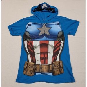 Marvel Captain America Hooded T-Shirt Blue Costume Style  Men's Size M